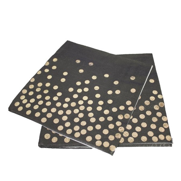 Servetten Dots Zwart/Goud (20st) afbeelding