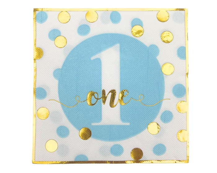 Servetten One Blauw/Goud (20st) afbeelding