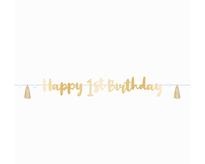 Slinger Happy 1st Birthday Blauw/Goud afbeelding