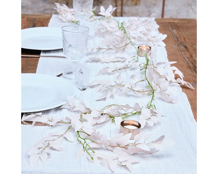 Slinger Tafeldeco Roze Ruscus&Groene takken Ginger Ray afbeelding