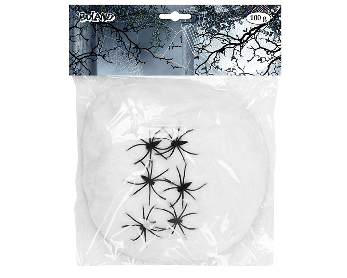 Spinnenweb Wit met 6 spinnen (100gr) afbeelding