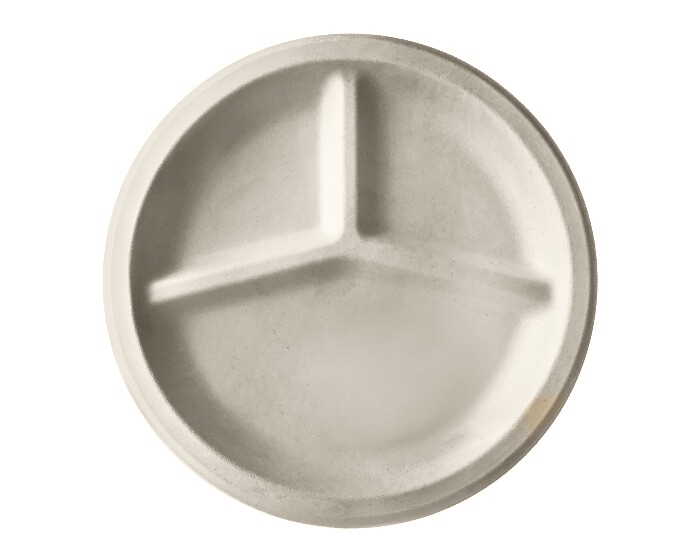 3‑Vaks Borden Suikerriet Bagasse – Ø22,5 cm –20 stuks afbeelding