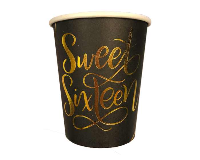 Bekers - Sweet Sixteen - Zwart/Goud - 10 stuks afbeelding