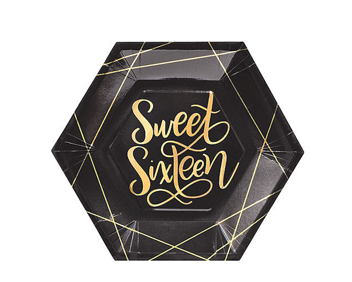 Bordjes - Sweet Sixteen - Zwart/Goud - 10 stuks afbeelding