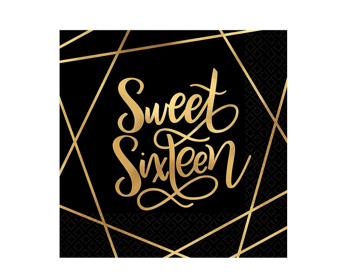 Servetten Sweet Sixteen Zwart/Goud (20st) afbeelding