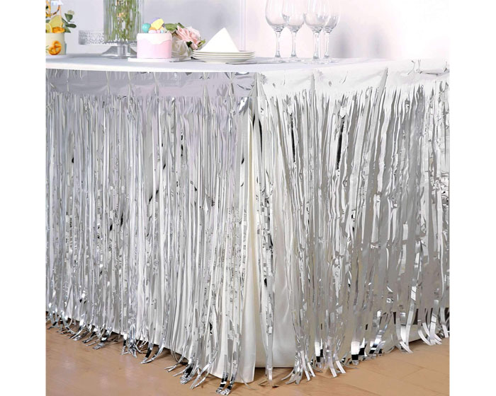 Folie Fringe Tafelrok Zilver (275x74cm) afbeelding