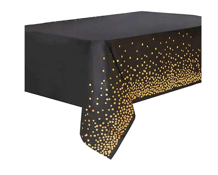 Plastic Tafelkleed Dots Zwart/Goud afbeelding