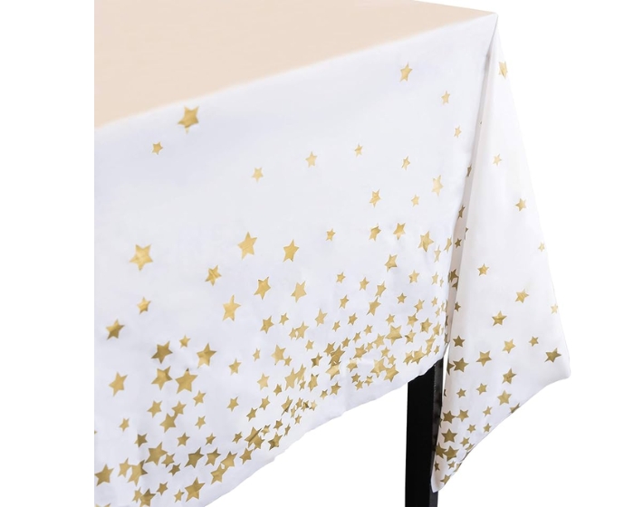 Tafelkleed Metallic Wit met gouden sterren (137x183cm) afbeelding