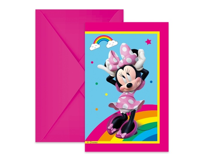 Uitnodigingen Minnie Mouse Rainbow Makes Me Smile - 6 stuks afbeelding