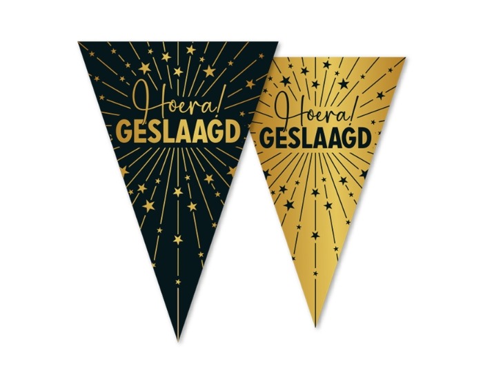 Vlaggenlijn Hoera Geslaagd Zwart&Goud - 10m afbeelding
