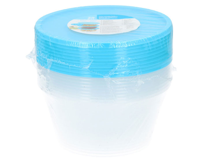 Voedselbewaardoos Transparant Rond + blauwe deksel 650ml (10st) afbeelding