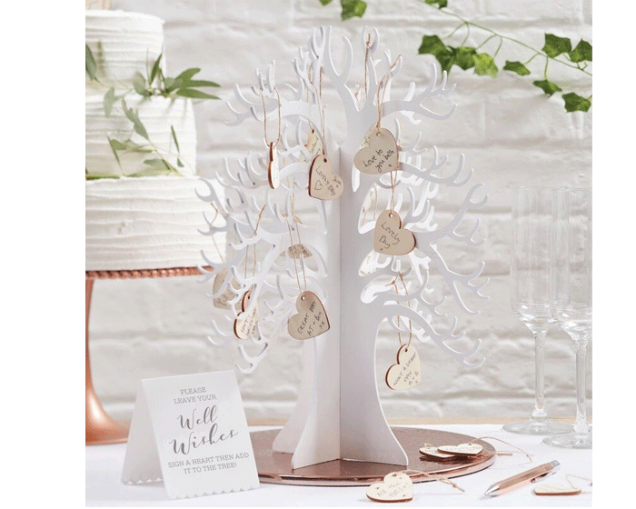 Houten Wensboom met houten hartjes Ginger Ray afbeelding